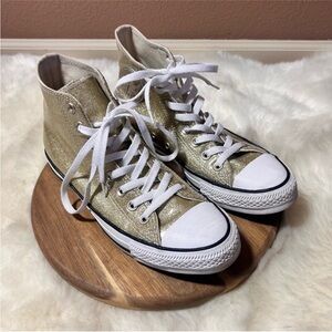 Converse Gold Glitter Smooth Finish High-Top Sneakers Size 9